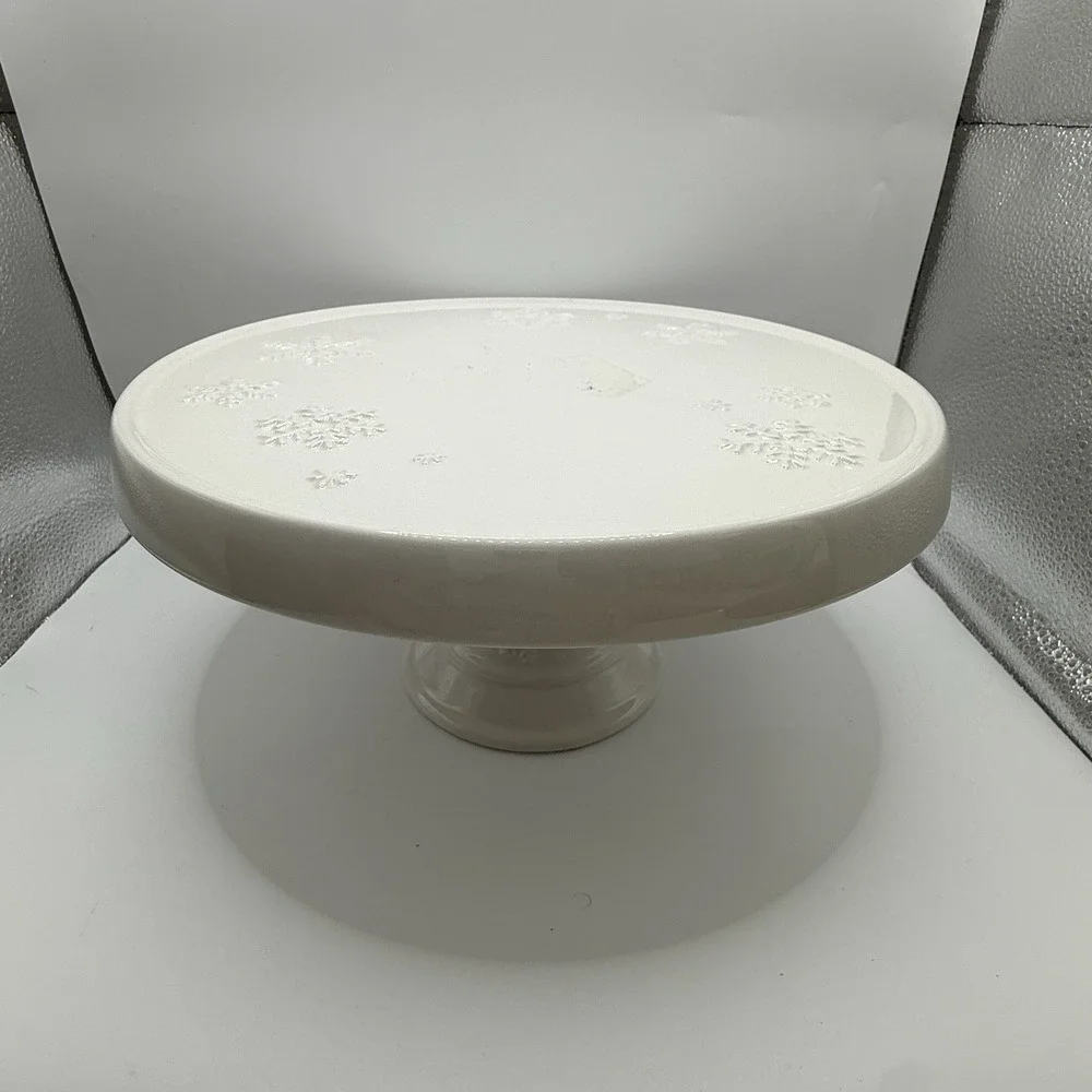 Christmas Hallmark Cake and Cupcake Plate Stand Snowflake‎ Ivory 9.5